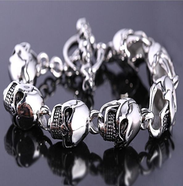 

highgrade punk cool male stainless steel biker bracelet titanium steel skeleton skull bangle jewelry for men friends5196606, Golden;silver