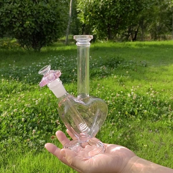 

8.6 Inch Heart Shape Smoking Pipe, Smoking Accessories, Pink Glass Hookah Bong, Smoking Hookah, Hookah Bong with Downstem Diffuser & 14mm Tobacco Cute Heart Bowl