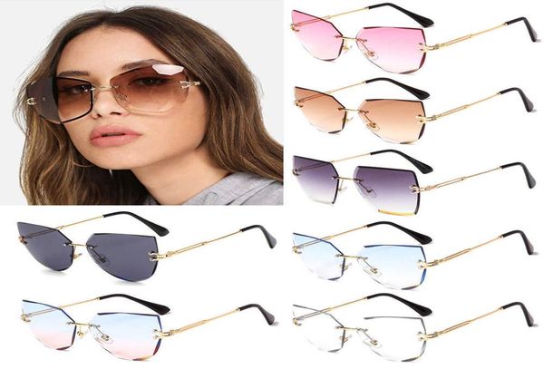 

2021 rimless cat eye sunglasses luxury women metal sun glasses fashion uv400 shades eyewear cutting lens frameless eyeglasses4214550, White;black