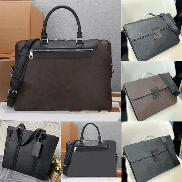 

fashion porte-documents jour briefcase damier infini onyx leather designer metal hardware s-lock briefcase men flap closure with m197b
