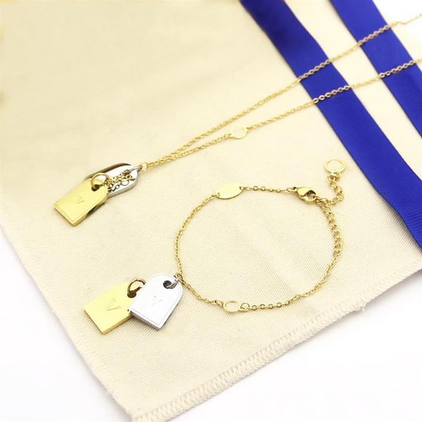 

europe america fashion jewelry sets lady womens gold silver-color metal engraved v initials double square pendant nanogram tag nec2203