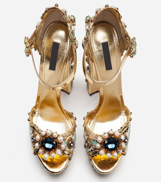 

2021 retro court high heel shoes chunky heel platform peep toe ethnic embroidery sandals for women9246606, Black