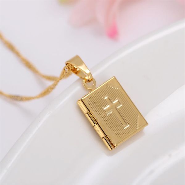 

bible 18k yellow gold gf box open pendant necklace chains crosses jewelry christianity catholicism crucifix religious260f, Silver