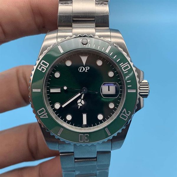 

dp factory classic green dial watch 40mm stainless steel fashion green bezel mens watches male mechanical automatic wristwatch gif247e, Slivery;brown