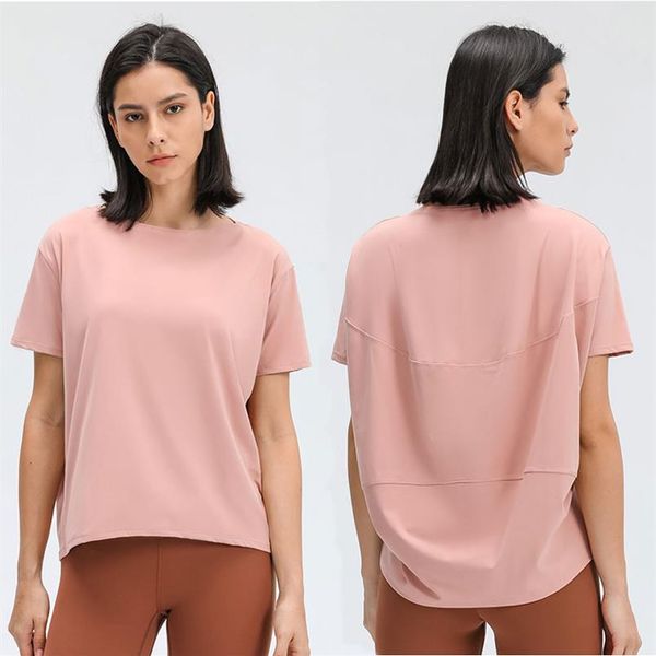 

l079 round neck t shirts lady yoga outfit solid color women sports girl fitness shirt soft relaxed fit casual wear279w, White;red