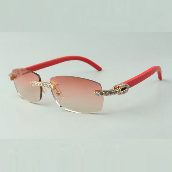 

designer xl diamond wooden sunglasses 3524026 with red wooden legs glasses direct sales size:56-18-135mm, White;black