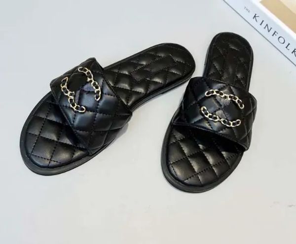 

designer sandal slides women fashion black caviar leather dad sandals gold logo classic luxury beach slide slipper vacation outdoor iwy