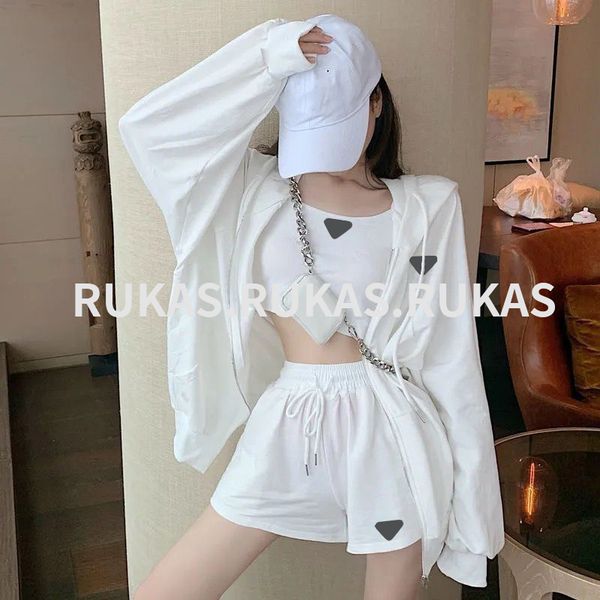 

brand women's two piece pants set tracksuits summer inverted collar mid sleeve shirt with loose shorts casual suit women, White