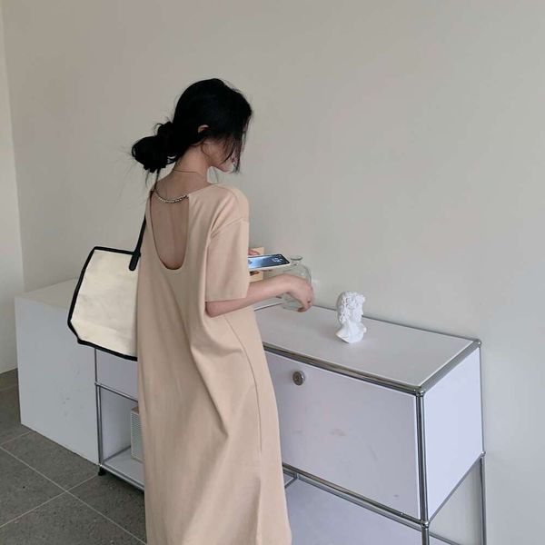 

dress women's summer light familiar style backless t-shirt skirt design sense minority long skirt new casual skirt fashion, White