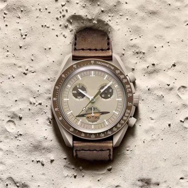 

bioceramic planet moon mens watches full function quarz chronograph watch mission to mercury 42mm nylon luxury watch limited editi243w, Slivery;brown