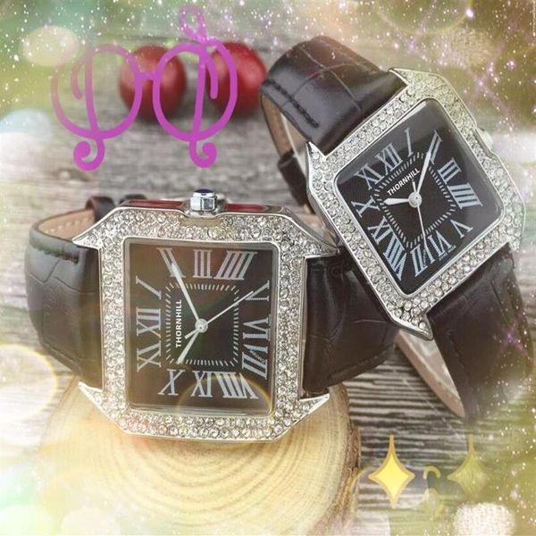 

square roman diamonds ring watch women men leather belt quartz fashion watches auto date tank series male gifts wristwatch orologi245t, Slivery;brown