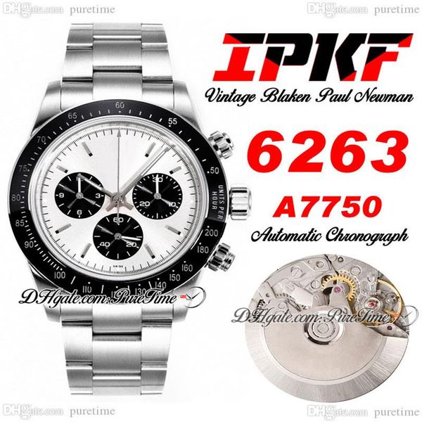 

paul newman blaken a7750 automatic chronograph mens watch ipkf 6263 vintage silver black sigma dial stick oystersteel bracelet eta248q, Slivery;brown