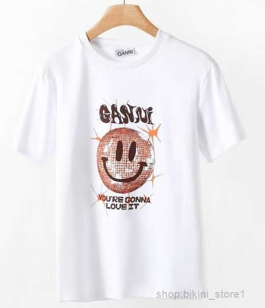 

designer t shirt summer smiling face print ganni women tshirt tee men wholesale 5 olib, White