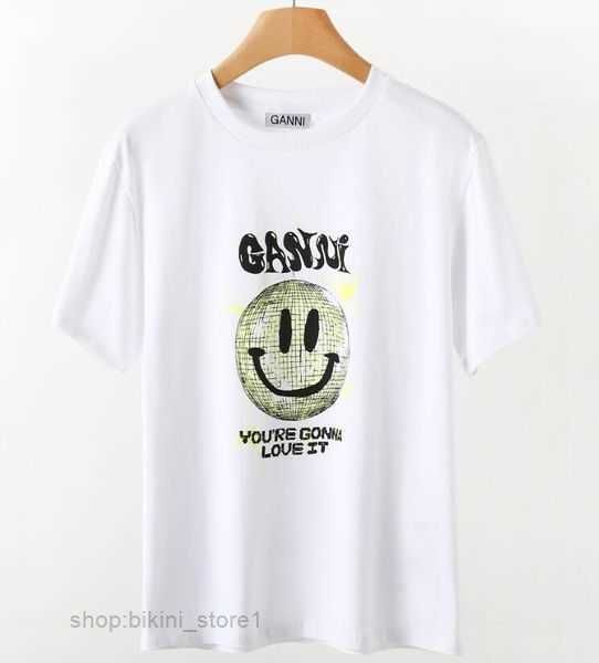

designer t shirt summer smiling face print ganni women tshirt tee men 1 lsa0, White