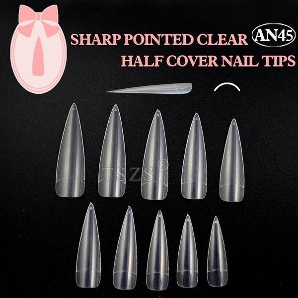 

whole-1bags lot -500pcs in a bag clear stiletto false nail tips sharp ending acrylic nail art tips2847, Red;gold