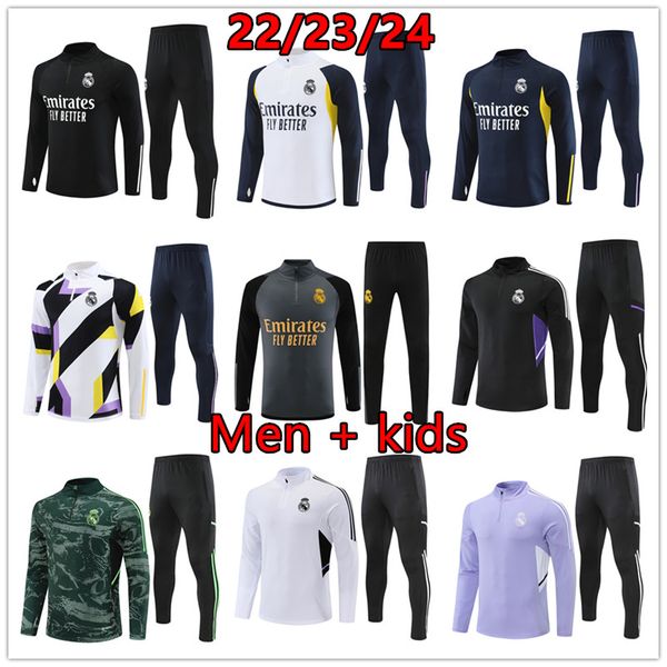 

kids soccer tracksuits sets real madrids tracksuit set 22 23 24 men and kids football kit chandal futbol 2023 2024 survetement madrides trai, Black