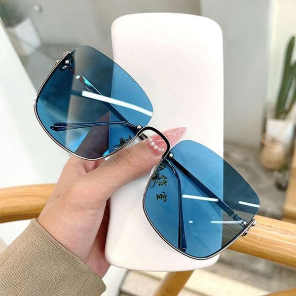 

refined square half frame sunglasses korean style double ring metal, White;black