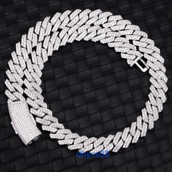 

pass diamond tester gra moissanite diamond 8mm-20mm wide 2rows 925 solid silver cuban link chain for rapper hip hop necklace