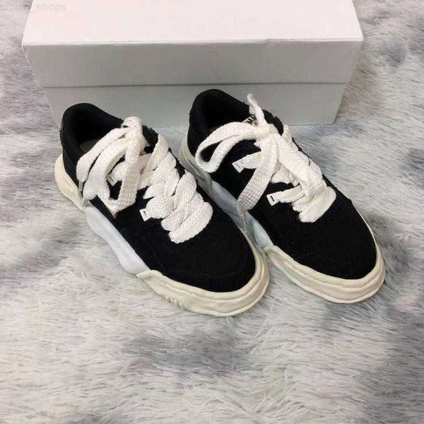 

maison mihara yasuhiro mmy dissolved shoes lace up cloth panel shoes with washed soles vintage casual sports shoes, Black