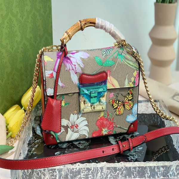 

small bamboo padlock tote bag women totes female shoulder sling square bags handbag lady handle handbags colorful flower butte240s