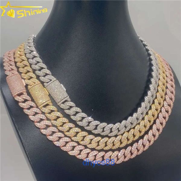 

pass diamond tester 12mm two row shining jewelry 925 sterling silver iced out vvs moissanite cuban link chain necklace