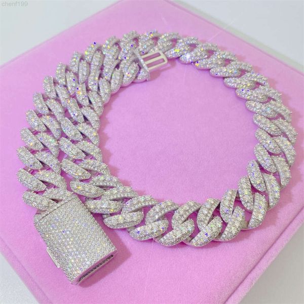 

bling iced out moissanite women men bracelet heavy hip hop chunky jewelry 14k gold plated miami cuban link chain, Silver