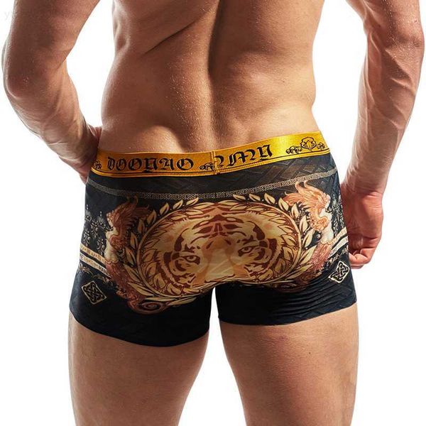 

ice silk men's shorts printed flat corner pants and breathable youth crown tiger head printed underwear trendaokd, Black;white