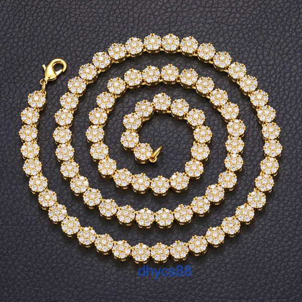 

new design plum blossom 8mm gold plated 925 sterling silver vvs moissanite diamond iced out cuban link tennis chain necklace