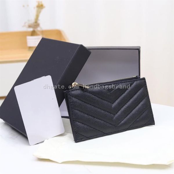 

fashion y letter ladies card holder caviar zipper pures with card holder luxury designer wallet leather business credit card holde224f, Brown;gray