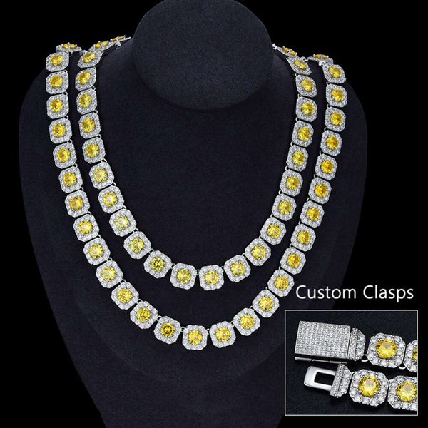 

jn60 hiphop jewelry special fancy square clustered 12mm white halo diamonds bracelet yellow moissanite tennis chain, Silver