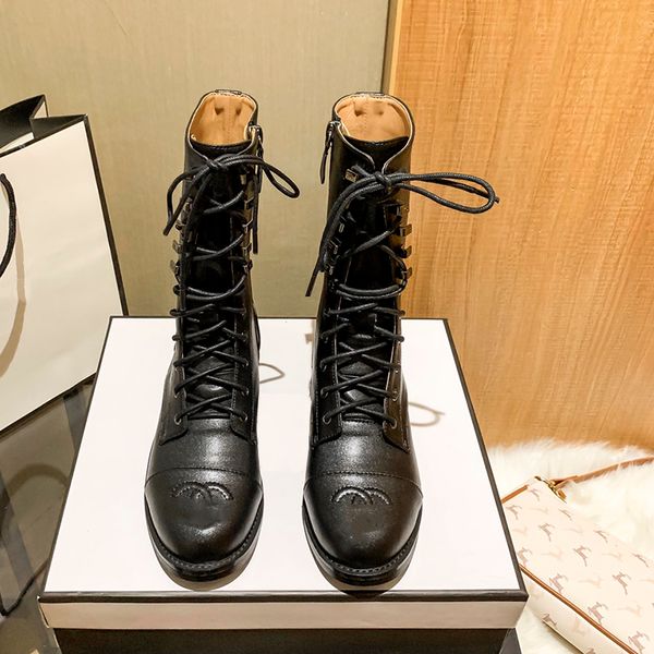 

winter new flat bottom women boots luxury designer classic solid color medium martin boots genuine leather large bottom zipper opening anti, Black