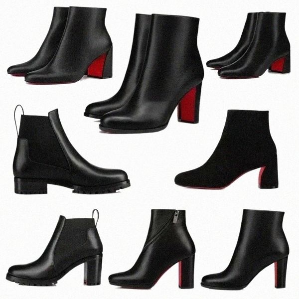

red-bottoms popular trendy shoes women ankle boot short booties black calf leather dress heels boots luxury reds soles heel womens pum s7nh#