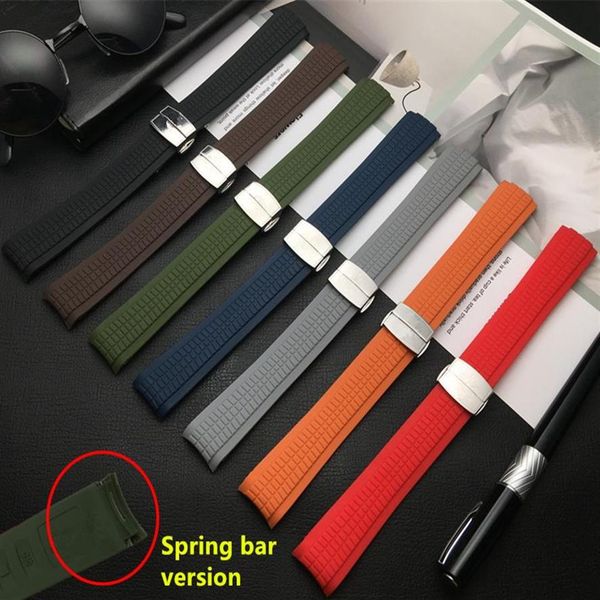 

21mm black red green silicone rubber watchband for strap for aquanaut series 5164a 5167a watch band spring bar245t, Black;brown