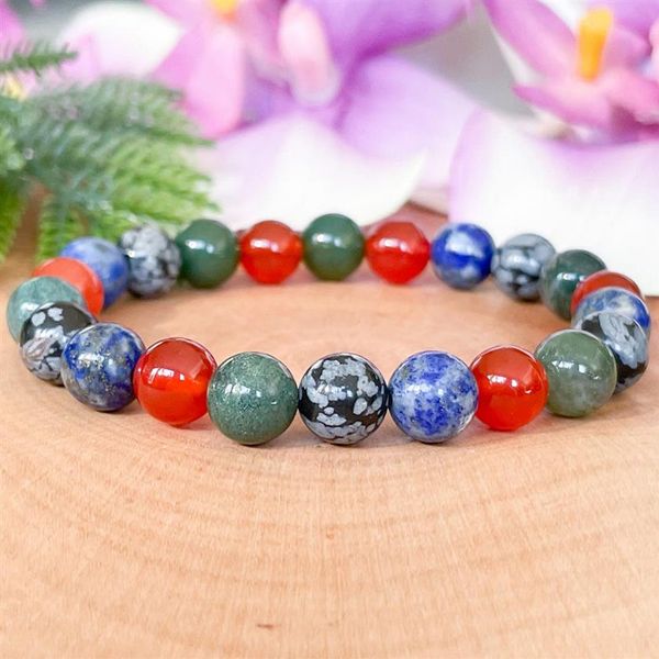 

mg1496 strand virgo zodiac gemstone bracelet moss agate carnelian lapis lazuli snowflake obsidian healing crystals jewelry virgo g301z, Black