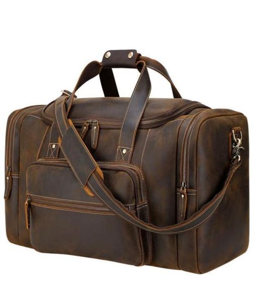 

vintage large genuine leather luggage bags men travelling duffle bag weekender bags xy0041152725