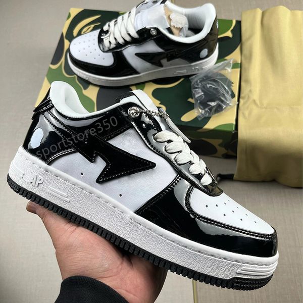 

designer vintage bathing apes casual shoes for men women sta low sneakers fashion brand apestas sk8 patent leather canvas sneaker comics sha, Black