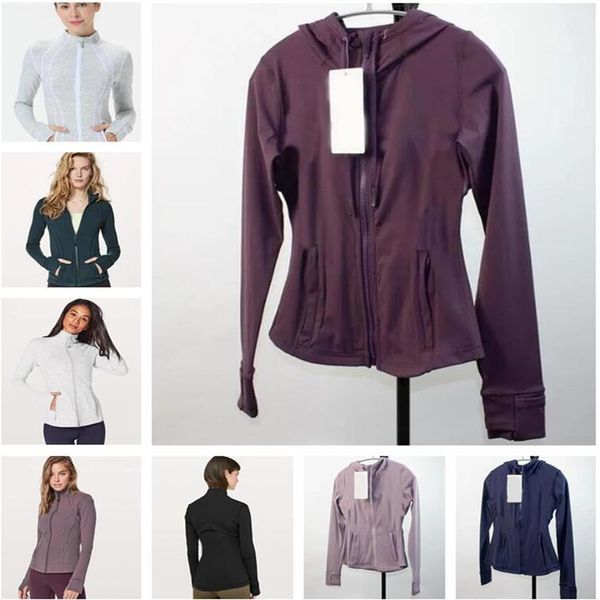 

lu-2027 zipper jacket hooded outfit yoga clothes long sleeve sweatshirts thumb hole training running jacket lu women slim fitn2455, White;red