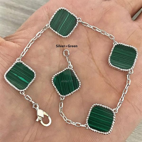 

luxury designer bracelet 4 four leaf clover charm bracelets elegant fashion 18k gold agate shell mother of pearl women girls coupl267j, Golden;silver