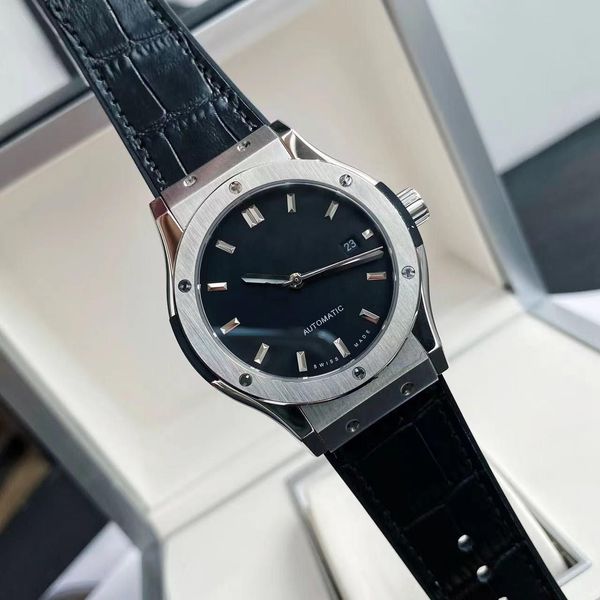 

42mm gd calfskin classic size fully sapphire mechanical movement strap 2023 automatic new glass watch men's gold xaarc, Slivery;brown