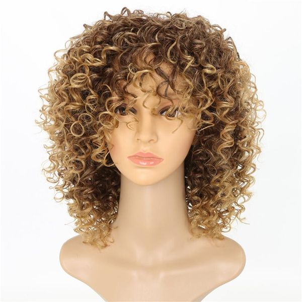 

15 inch afro kinky curly synthetic wigs hightemperature fiber pelucas simulation human hair wig kit ws642m2942, Black