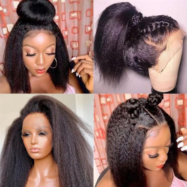 

yaki brazilian lace frontal wig pre plucked with baby hair kinky straight 250 density synthetic wigs for black women273c