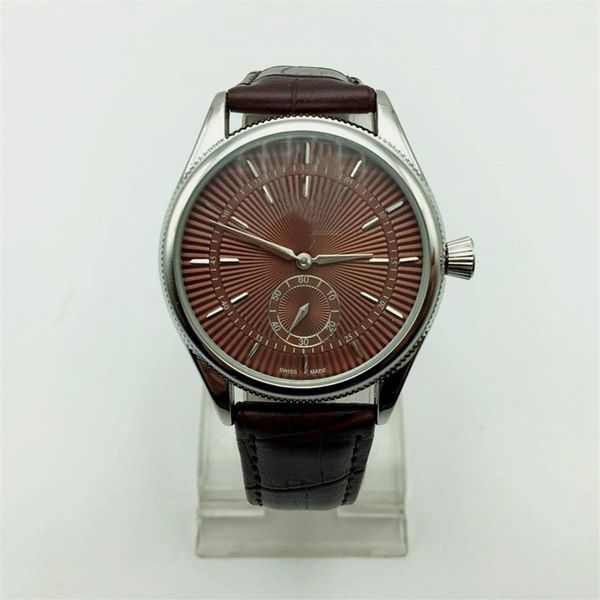 

luxury men quartz movement designer watch 40mm male time clock small three needle leather vintage mens watches the wristwatch hand254u, Slivery;brown
