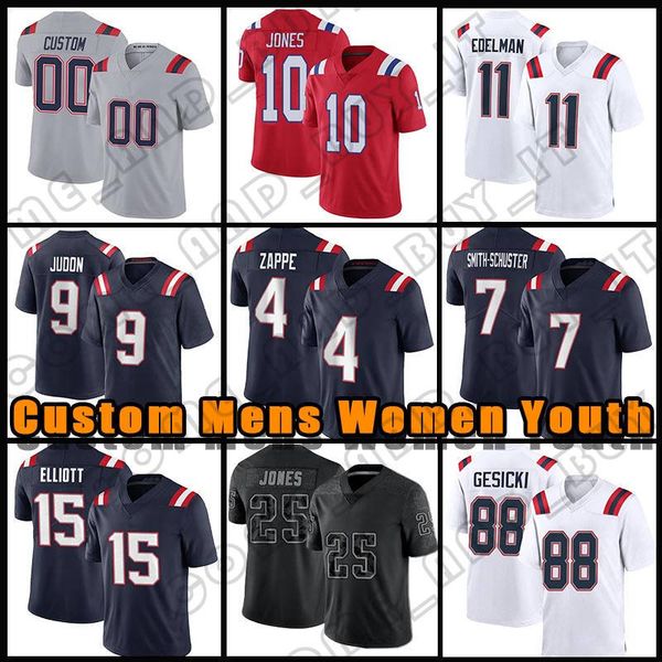 

10 mac jones 9 matthew judon football jerseys bailey zappe ezekiel elliott rhamondre stevenson matthew slater patriots juju smith-schuster m, Black;red
