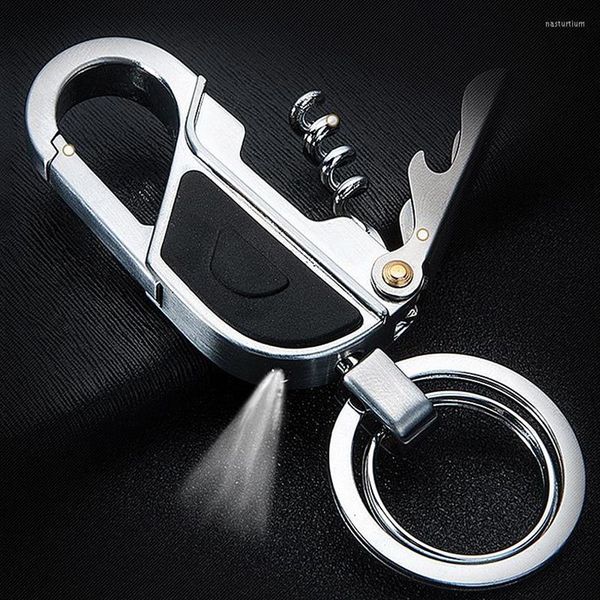 

keychains jobon men key chain multifunction folding clipper wine corkscrew keychain tool for ring holder christmas day xmas gift286y, Silver