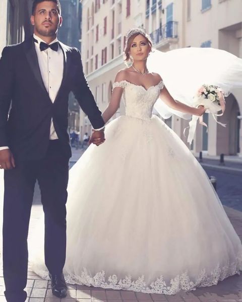 

ball gown wedding dresses ivory bridal gowns formal tulle white new custom plus size lace up applique zipper sweetheart off-shoulder