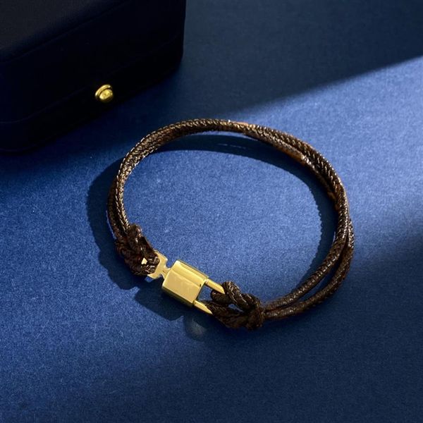 

mens bracelcet designer black leather bracelets titanium steel pendant gold lock bangle length 19cm women brand luxury jewelry wit238r, Golden;silver