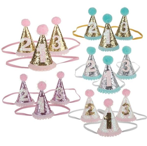 

baby crown headbands cone shape hairband kids glitter birthday headband party supplies princess tiara hat boutique hair accessorie2036953, Slivery;white