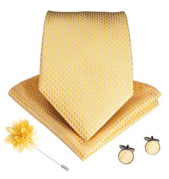 

men039s silk tie gold solid color plus handkerchief cuffs gold corsage luxury fourpiece set fashion ldnx00056056210, Black;blue