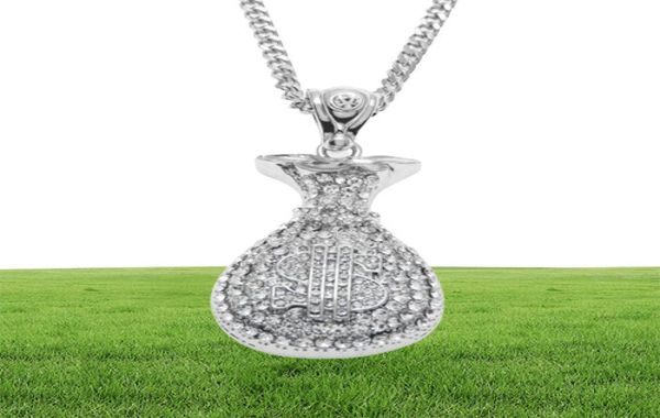 

hip hop antique silver gold plated money bag pendant for men women bling crystal dollar charm necklace long cuban chain jewelry7073426