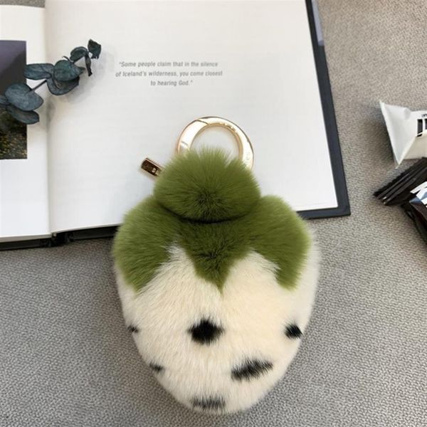 

keychains ring-pendant keychain car-charm-pendant lady's bag pendant real rex fur fashion toy strawberry trinket248c, Silver